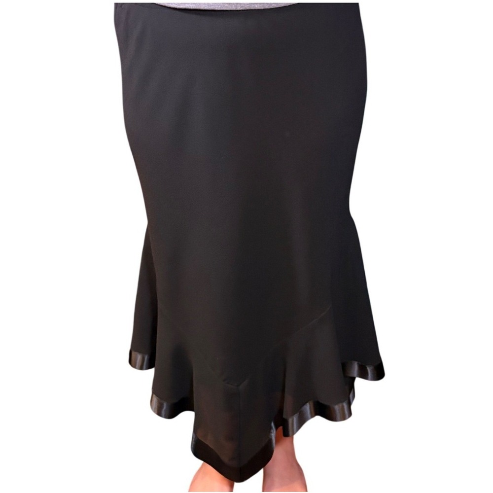 Dressbarn Collection Midi Skirt Womens 12 Black Good Satin Trim Mermaid Hem